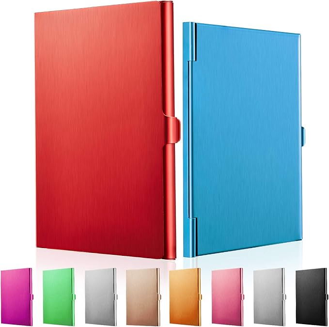 Leinuosen 10 Pack Business Name Card Holder Case Aluminum Business Name Card Carrier Mental Credit Case Wallet Professional Stainless Steel Pocket for Men & Women,2.36 x 3.66 Inch,9 Colors Available