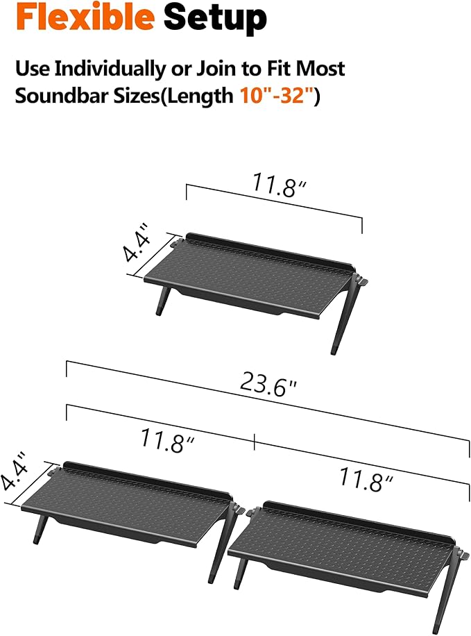 No Drilling Soundbar Mount, TV Top Shelf Fits Most Soundbars up to 12 lbs, Universal Monitor Shelf-Sound Bar Mounts, Sound Bar Shelfs Above TV for Flat Screen TVs,No TVs Disassembly, 23.6x4.4inch