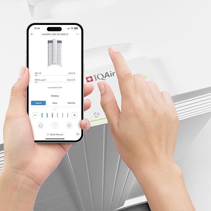 IQAir HealthPro Plus XE Air Purifier - Smart HyperHEPA Filtration for Large Rooms up to 1125 sq ft - Smoke, Viruses, Allergens, Asthma, Mold, Dust, Pets, Swiss Made, WiFi Enabled (3/pack)