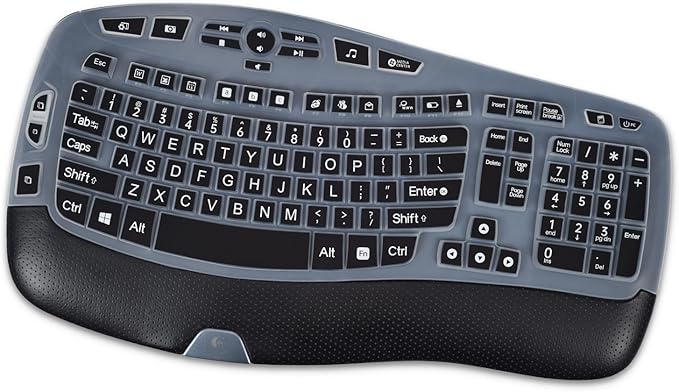 Keyboard Cover for Logitech K350 MK550 MK570 Keyboard Cover Skin for Logitech K350 MK550 MK570 Wireless Wave Keyboards Covers Skin Protector Accessories, Black-Large Print