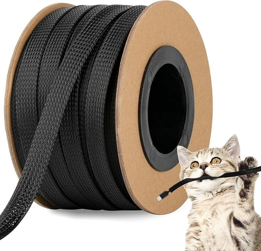 100ft 1/2 Inches Braided Wire Loom PET Cable Loom Expandable Braided Cable Sleeving Mesh Automotive Split Wire Loom for TV, Computer, Home Theater, Black