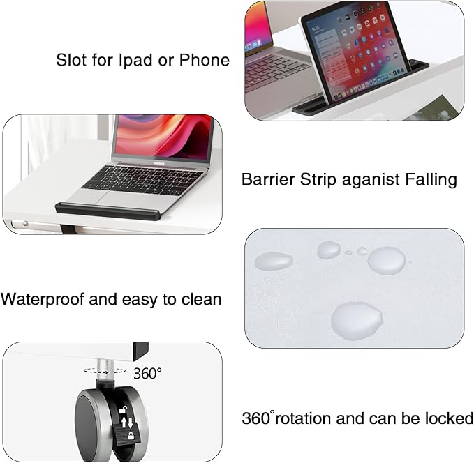 sogesfurniture Rolling Mobile Desk with Cup Holder, Portable, Adjustable Height Small Stand up Desk on Wheels for Home Office Laptop Cart for Standing or Sitting (Basic White)
