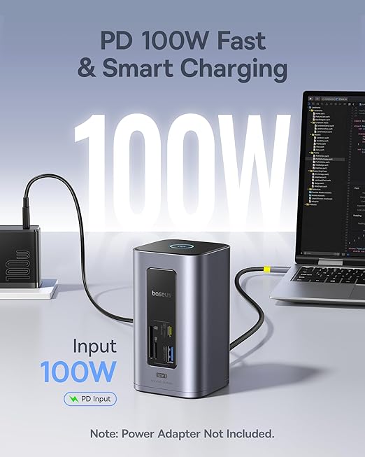 Baseus Nomos Air 12 in 1 Docking Station, Dual Monitor Laptop Docking Station for Windows, 2 Monitor 4K HDMI, 10Gbps USB-C/A, PD 100W, USB C Docking Station Compatible for Laptop HP/Lenovo/Dell/Acer