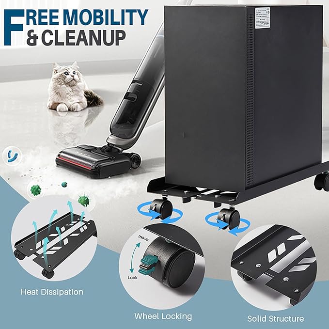 Adjustable Large Computer Tower Stand 7.9 to 10.2 inch Wide, Mobile PC Stand for Most Desktop Towers, Steel CPU Stand with Locking Caster Wheels, Gaming PC Holder,PC Cart