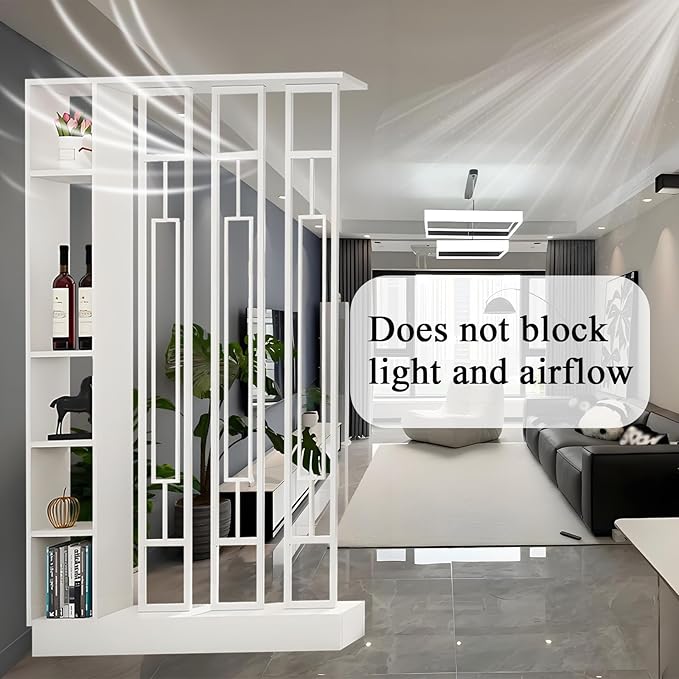 Wall Room Divider - Freestanding Wood Room Divider with Shelves, Wall Divider with Storage Cabinet, Easy Assembly Freestanding Decor for Bedroom, Office