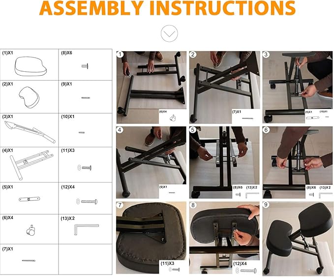 Himimi Ergonomic Kneeling Chair for Office - Faux Leather - Thick Comfortable Moulded Foam Cushions - Brake Casters, Adjustable Stool for Home & Office