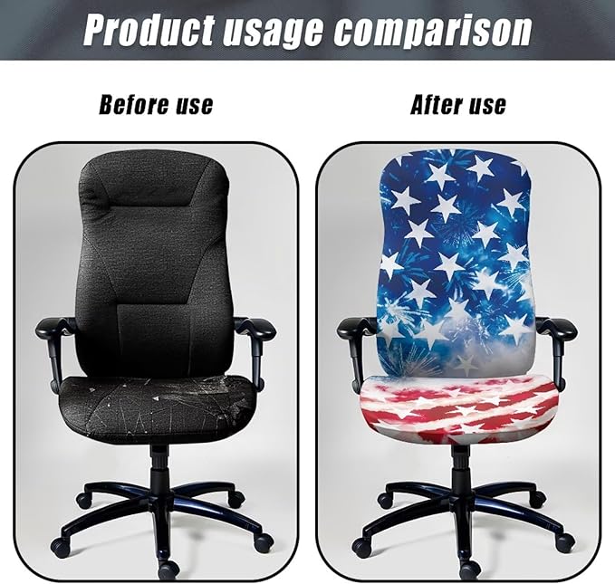 Talayituse American Flag Print Office Chair Covers, Firework Tie Dye Design Stretch Computer Chair Cover 4th of July Universal Boss Chair Covers Modern Simplism Style High Back Chair Slipcover, Large