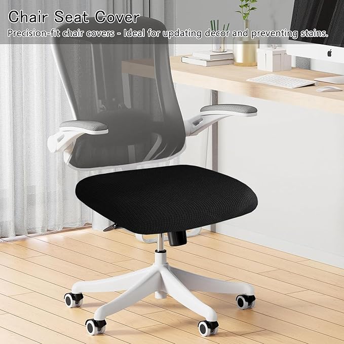 Newfashion Office Chair Seat Cover, Stretch Dining Room Chair Covers, Washable Slipcover for Desk Swivel Computer Chair, Removable Seat Cushion Protector (Black)