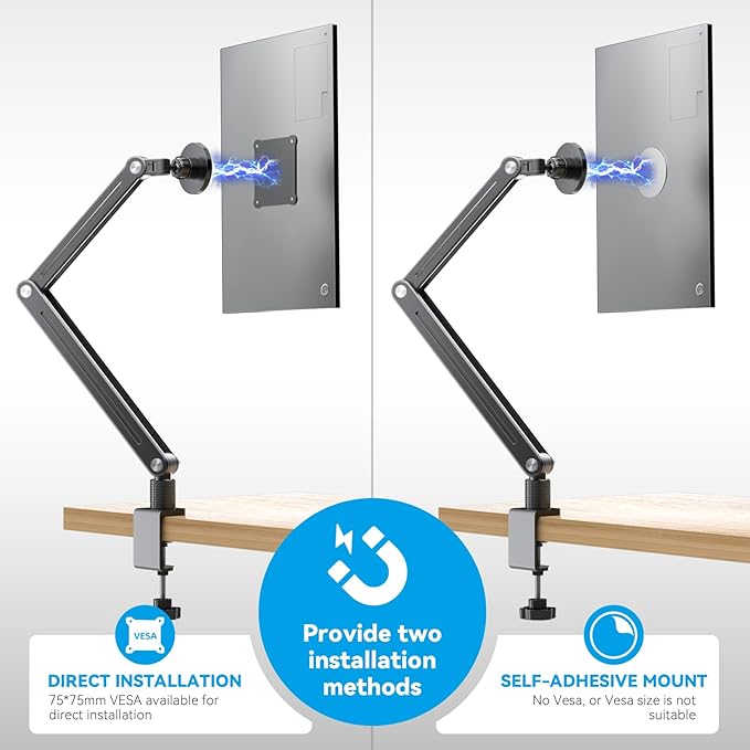 Jakeko Strong Magnetic Portable Monitor Desk Clamp - 75mm VESA Mount 8.3" 12.9" 15.6" 16" 17.3" 18.5 inch 360° Rotate Base Tablet Holder Arm JK07B1