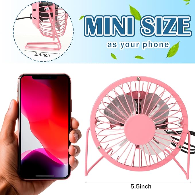 Glooglitter 4 Pcs 4" USB Small Fan Powerful Quiet 360° Adjustable Rotation Personal Metal Mini Desk Fan Summer Electric Ideal for Home Office Bedroom Desk Airflow Cooling, USB Powered Only(Cute Color)