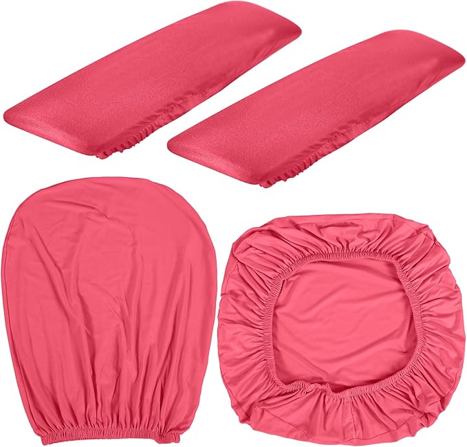 Tallew 4 Pcs Office Chair Covers Set Computer Universal Protective Stretchable Chair Seat Covers Desk Armrest Cover Pads Office Cushion Backrest for Rotating(Regular,Rose Red)