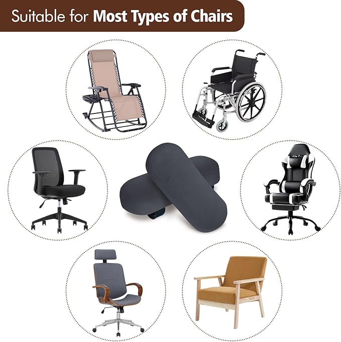WdFour 2-Pack Non-Slip Armrest Pads for Office & Gaming Chairs - Ergonomic Forearm Support Pillow for Desk, Computer & Wheelchair, Pressure Relief Cushions,Dark Gray