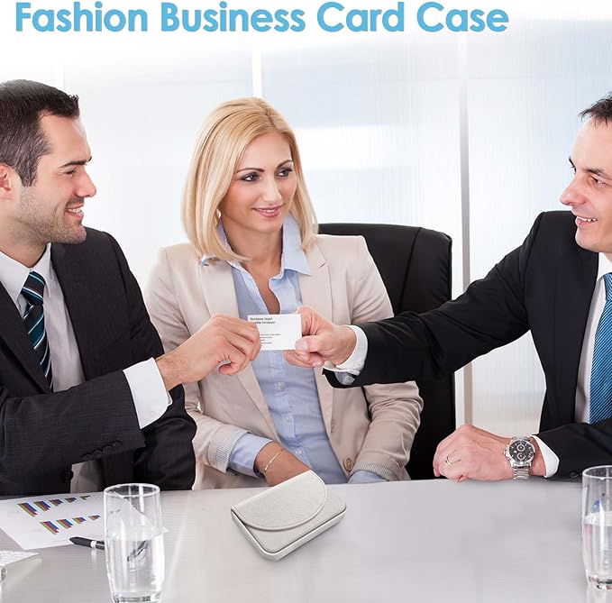 Business Card Holder，PU Leather Business Card Case Color Printing Pattern Card Holder Wallet，Pockets Magnetic Credit Card Holders for Men and Women，White
