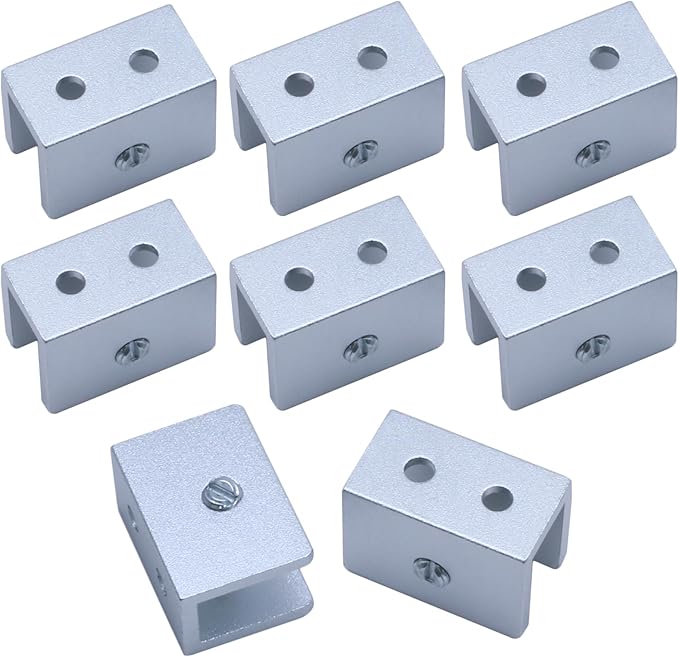 8 Pack Glass Shelf Bracket Floating Shelf Clips, Adjustable Clamp Glass Shelf Holder for 10-12mm Thickness, Shower Brackets Replacement Parts(Silver, Rectangle)