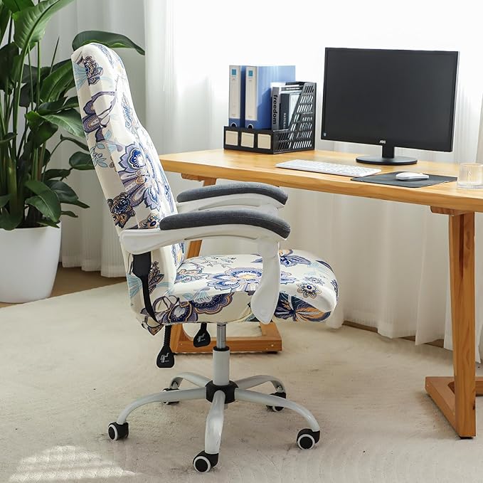 FORCHEER Floral Large Office Chair Cover Stretch Printed Computer Armchair Slipcover for Desk Chair 1 Piece Washable Removable