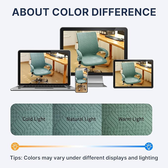 Green Office Chair Cover with Armrest Cover 18Inch Wide Stretch Jacquard Patterned Small Desk Computer Chair Covers with Long Zipper Arm Slipcovers Washable
