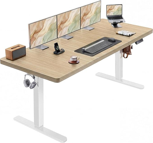 HUANUO 71 x 30 inch Electric Standing Desk, Powerful Brushless Motor Large Height Adjustable Table, 4 Memory Preset Sit Stand Up Desk, Home Office Computer Table with Thick T-Shaped Frame, Natural