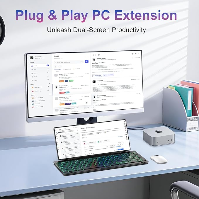 12.8" Portable Touchscreen Keyboard, Screen Extender with Silent Keyboard, USB-A Type-C Monitor for Laptop, Desktop, Mini PC, MacBook(Driver Need)