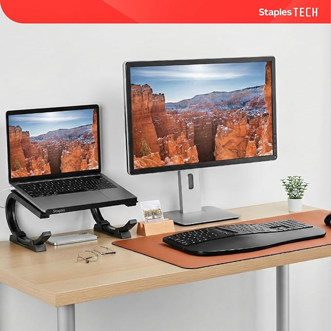 STAPLES Adjustable Steel Laptop Stand – Ergonomic Curved Desktop Riser for Laptops & Notebooks