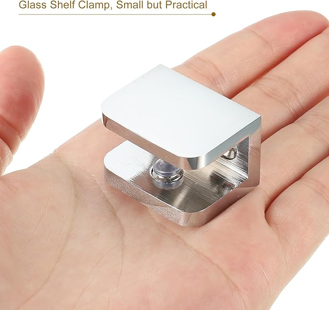 uxcell Glass Shelf Clamp, 4Pcs Brass Glass Clamp for 10-12mm Thick Glass, Adjustable Glass Shelf Bracket Support Holder, Silver