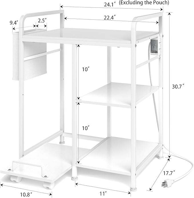 Sedegn Home Printer Stand with Charging Station, 24x18 Inches Stands for Large Printer, Printer Shredder Stand with Storage for Home Office, Table for Fax Machine/PC Tower (White)