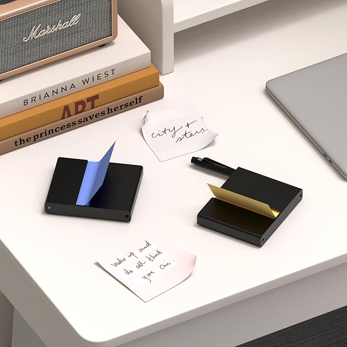 4Pcs Sticky Note Dispenser, Magnetic Sticky Note Holder for Post It Notes, 3 x 3 Inch Sticky Note Pen Organizer for Office Home Classroom, Black