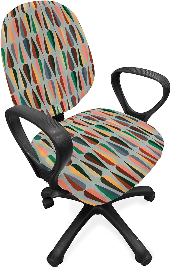 Ambesonne Mid Century Office Chair Slipcover, Simple 2 Colored Drop Shapes Abstract Symmetrical Grid Greyscale Background, Protective Stretch Decorative Fabric Cover, Standard Size, Pale Blue