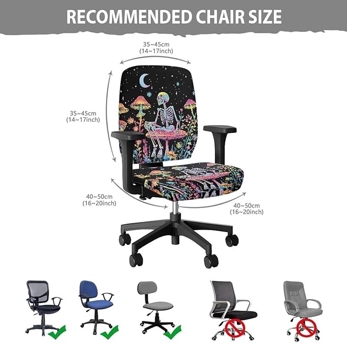 GLENLCWE Moon Mushroom Skeleton Office Chair Cover Stretchable Seat Covers Universal Computer Chair Covers Rotating Chair Slipcover Computer Chair Protector