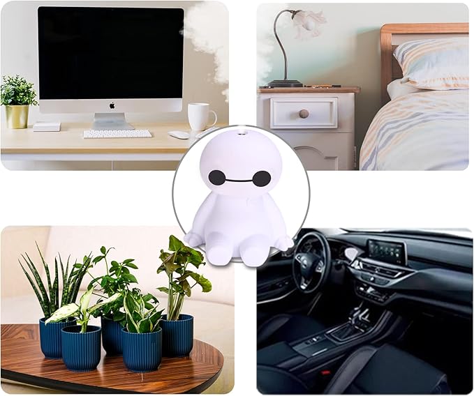 INVODA Small Humidifier Cool Mist Portable Desk USB Personal Mini Humidifiers for Bedroom Office Car Plants, White+6 cotton Sticks