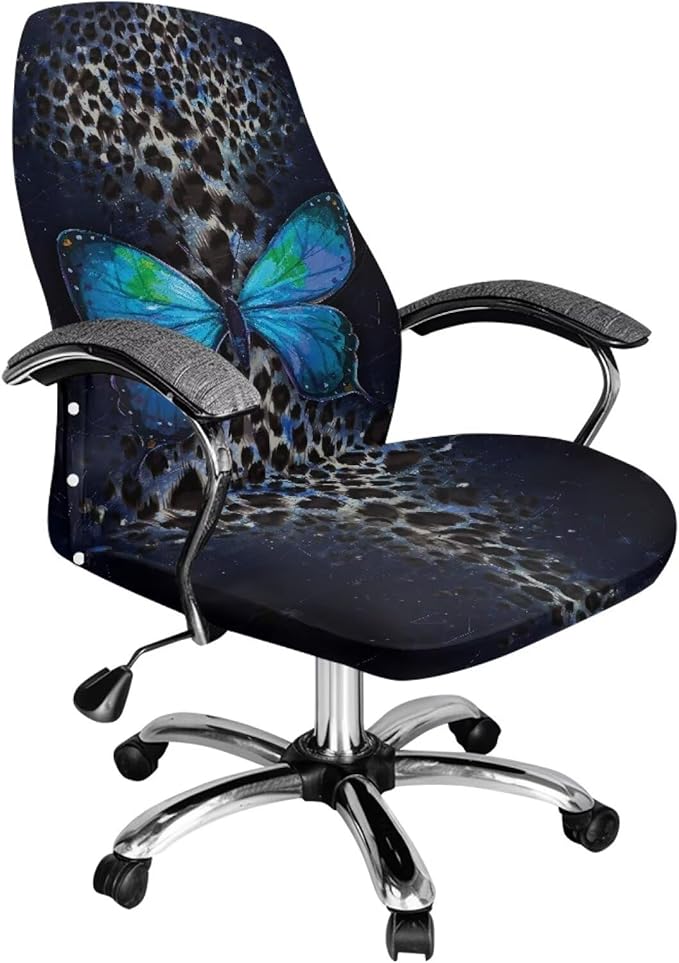 Talayituse Butterfly Leopard Print Office Chair Covers, Stretch Computer Chair Cover, Universal Boss Chair Covers Modern Simplism Style High Back Chair Slipcover, Large