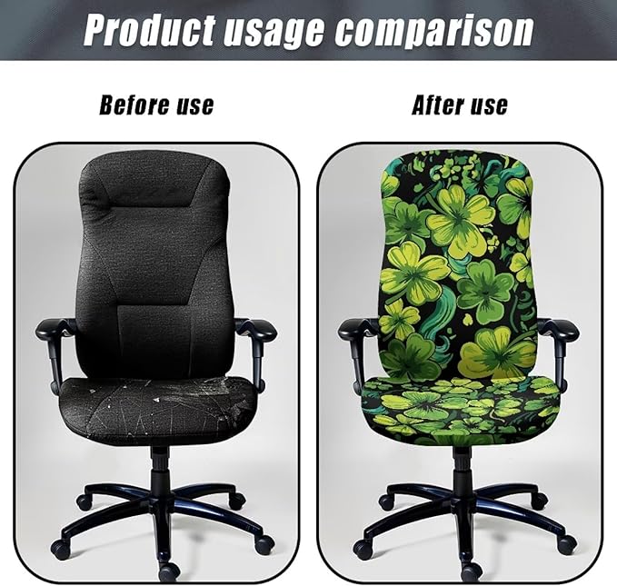 Talayituse Shamrock Leaves Print Office Chair Covers, Stretch Computer Chair Cover, Universal Boss Chairs Covers Modern Simplism Style High Back Chairs Slipcover St Patrick's Day Decor, Large