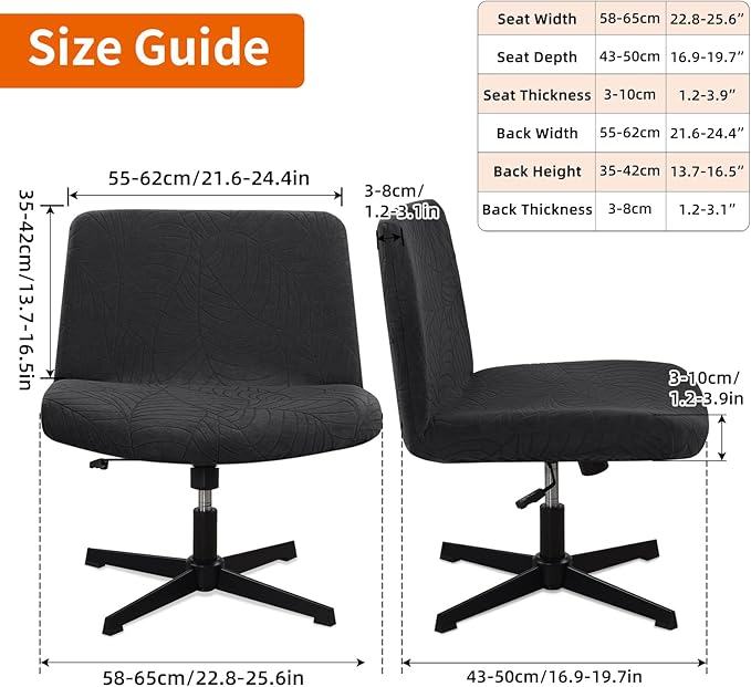 Fuloon Criss Cross Chair Cover, Waterproof, Stretchable, Solid Jacquard, Suited for Armless/Office/Desk/Mid Back Wide Seat/Computer/Task/Vanity/Accent Chair (Leaves -Shaped Jacquard, Black)