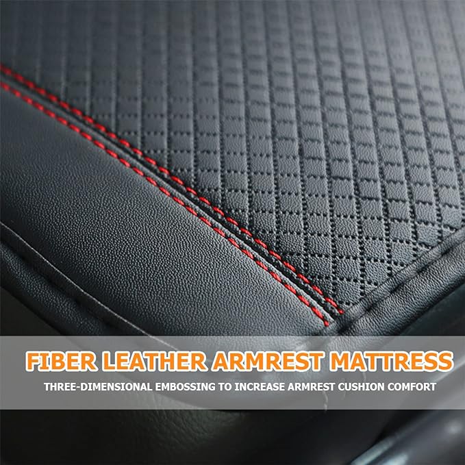 8sanlione Car Armrest Storage Box Mat, Fiber Leather Car Center Console Cover, Car Armrest Seat Box Cover Accessories Interior Protection for Most Vehicle, SUV, Truck, Car (Black/Red)