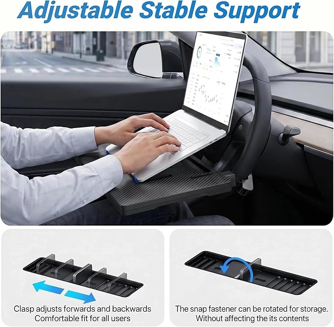 Large Steering Wheel Tray with Phone & Tablet Slot, Convertible Steering Wheel Desk, Car Seat Gap Filler Organizer for Laptop, Eating, Writing - Fits Cars, SUVs & Trucks