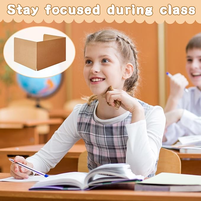Gueevin 40 Pcs Classroom Desk Dividers for Students Test Privacy Folders for Better Focus Overall Size 13" x 20" x 17" School Testing Study Cardboard (Brown)