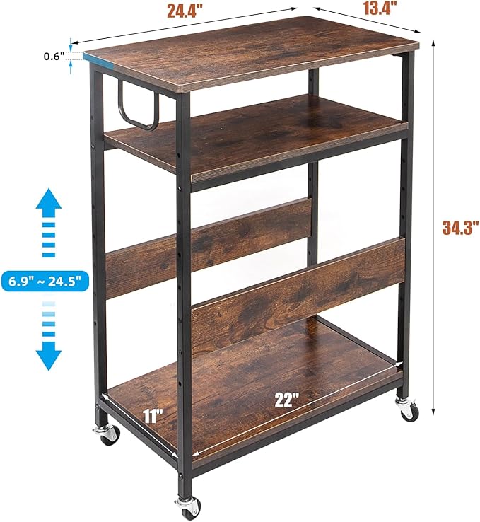 TooCust Extra Large Height Adjustable Computer Tower Stand, Computer & Machine Carts, PC Tower Stand, Printer Stands with Steel Wheels, Holds Up to 110 lbs (Fits 11" D x 22" W x 24.5" H Towers)