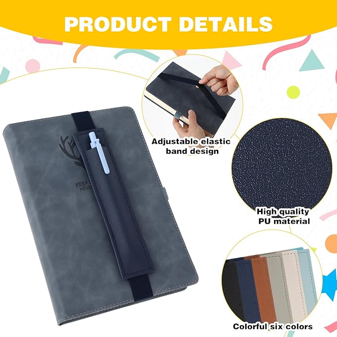 Mabor 6Pcs Elastic Notebook Pen Holder Adjustable Straps Leather Pen Sleeve Pouch for Journal Planner Pencil Holder for Book Binder School Office Supplies Pen Holder for Planner