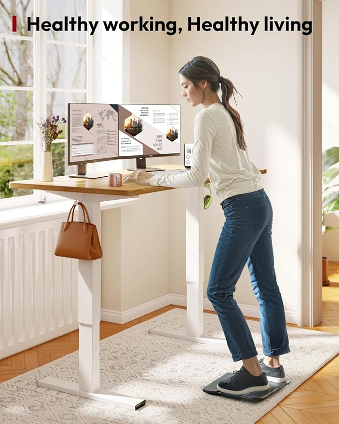 SANODESK Height Adjustable Electric Standing Desk 63x24 Inches, Sit Stand Desk with Splice Board for Home Office, Ergonomic Computer Workstation, Study & Gaming, White Frame/Maple Top
