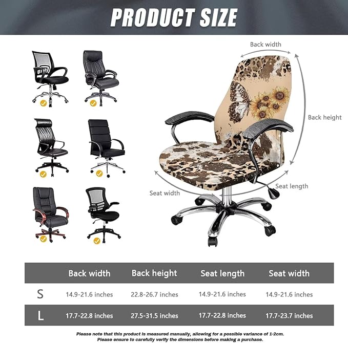 Talayituse Butterfly Sunflower Leopard Cow Print Office Chair Covers, Stretch Computer Chair Cover, Universal Boss Chair Covers Modern Simplism Style High Back Chair Slipcover, Small