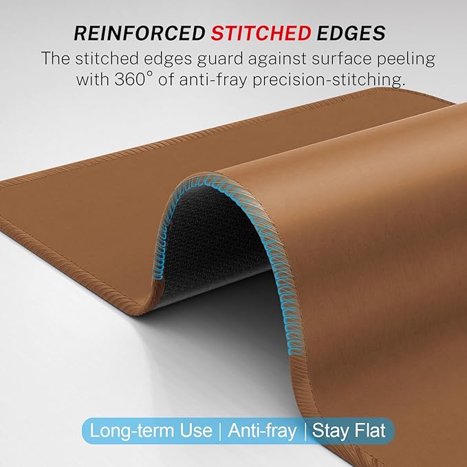 MROCO Mouse Pad [30% Larger] with Anti-Fray Stitched Edges, Premium-Textured Waterproof Surface, Non-Slip Rubber Base, Computer & Gaming Mouse Mat for Laptop, Office & Home, 8.5 x 11 in, Coffee Brown