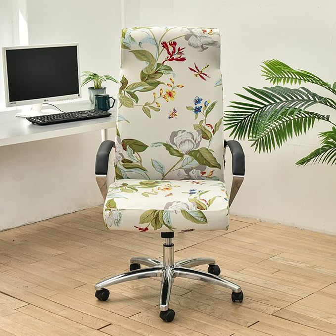 Stretch Office Chair Cover with Zipper Printed Computer Chair Cover for Armrest Chair Universal Removable Spandex Rotating Boss Chair Slipcovers Soft Desk Chair Seat Protector for Dogs, Cats (L, 04)