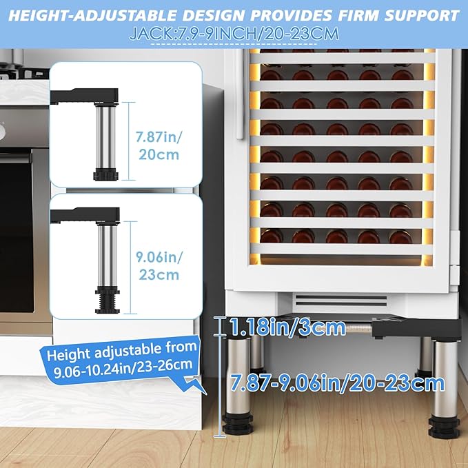 Mini Fridge Stand with 4 Strong Feet Washing Machine Stand Base Adjustable Universal Stand Base for Portable Refrigerator Dryer Stand Laundry Pedestal Appliance 7.9"-9.1" Height(Black)45-65 cm