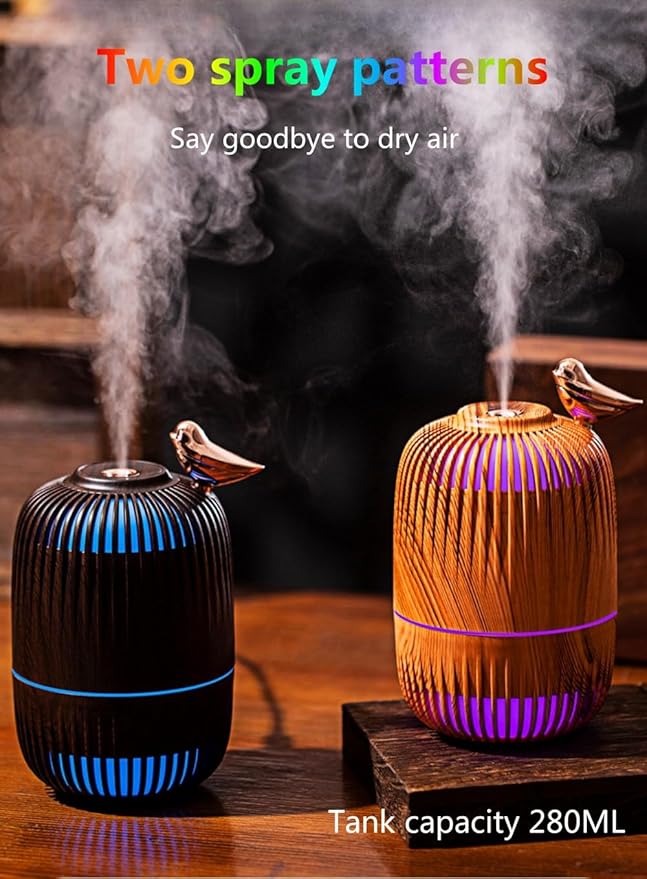 Portable Mini Humidifier,Birdcage styling Humidifier Colorful, Cool Mist, USB Powered Perfect for Desk Bedroom Indoor Plant Quiet Colorful Night Light (Darkwood)