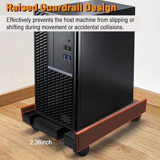 Tendak Adjustable Computer Tower Stand with Cooling Fan, Mobile CPU Holder Floor Stand with 4 Caster Wheels for Most PC Tower, Under Desk PC Holder for Office, Home and Classroom