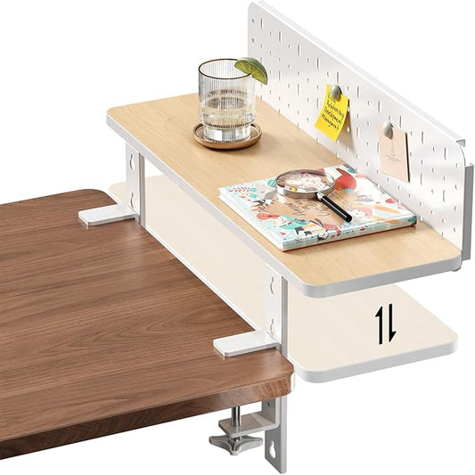 3 in 1 Clamp-on 22"×7.5" Desk Extender, Heavy-Duty Side/Top Desk Organizer Shelf, Adjustable Desktop Storage for Office Accessories, Monitor and Laptop Riser, Pegboard Included
