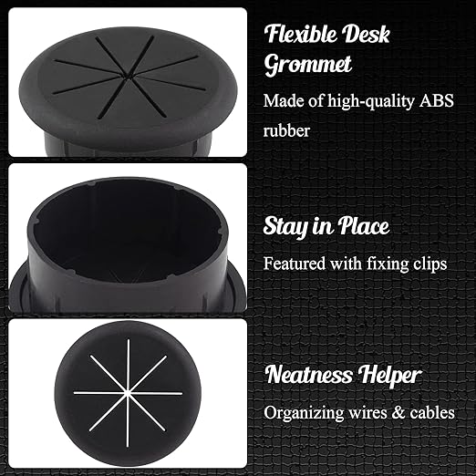 2pcs 2 Inch Cable Grommet, Flexible Desk Grommet, Cable Cord Hole Plug Wire Hole Cover for Desk, Table, Wire Pass Through (Black)