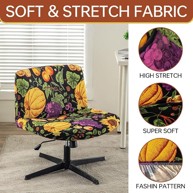 Armless Chair Slipcover Stretch Criss Cross Chair Cover, Mid Back Wide Seat Accent Chair Covers,Modern Vanity Chair Cover for Office Desk (Pumpkin)