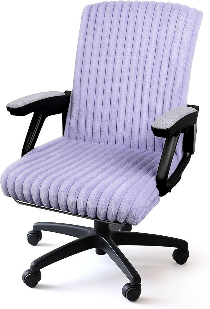 AELS Faux Fur Striped Office Chair Cover, Desk Chair Cover Computer Office Chair Covers - Fits Desk Chair/Armchair, Soft Breathable Fabric - Washable & Removable for Home & Office, Lilac