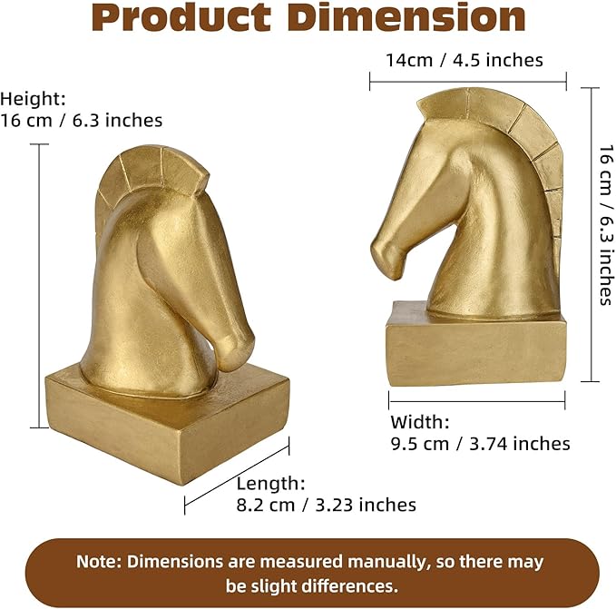 Gold Horse Head Decorative Bookends - Heavy Duty Non-Slip Book stoppers, Horse Statue Book Ends for Shelves, Modern Equestrian Ornaments for Home Farmhouse Shelves Office Lover Gift