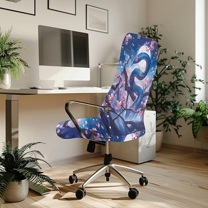 Talayituse Snake Cherry Blossom Print Office Chair Covers, Stretch Computer Chair Cover Universal Boss Chairs Covers Modern Simplism Style High Back Chairs Slipcover, Small